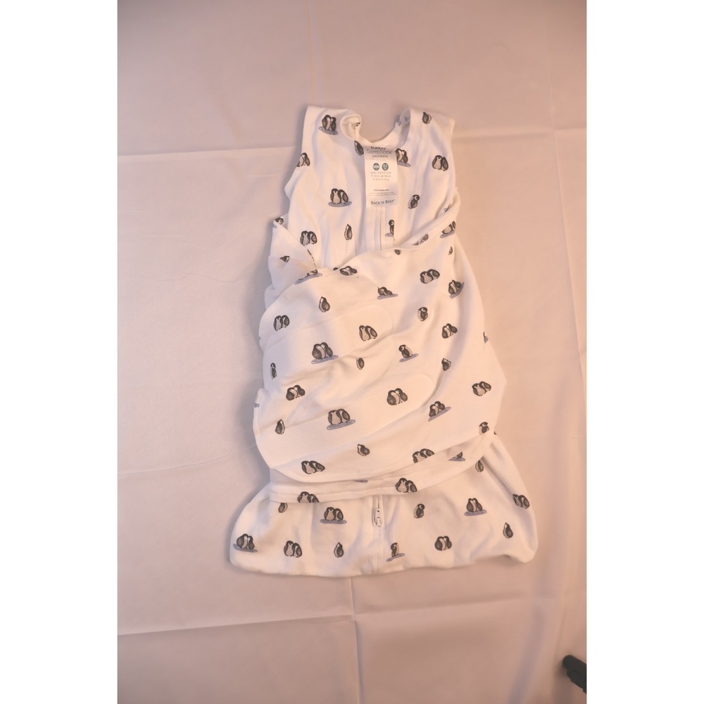 Halo SleepSack Swaddle Newborn 0-3 Months White Penguin Print Cotton Sleep Bag